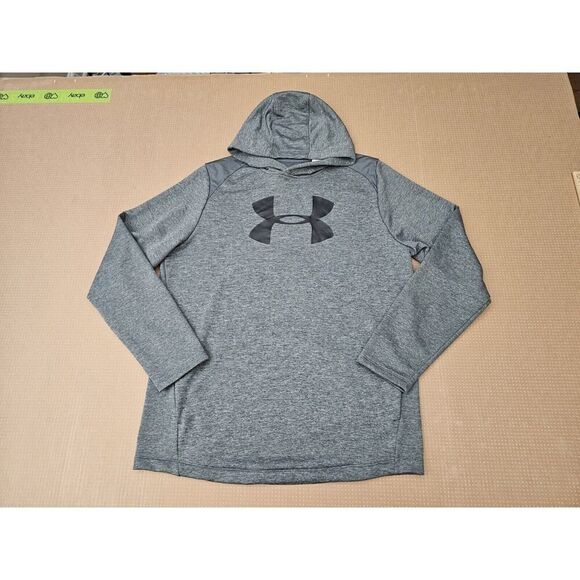 Under Armour Hoodie Mens Large Gray Green Logo Pullover Fleece Casual Gym - Picture 1 of 12